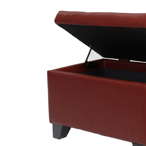 Julian Stylish Rectangular Bonded Leather Storage Ottoman with Biscuit Tufting for Home Organization