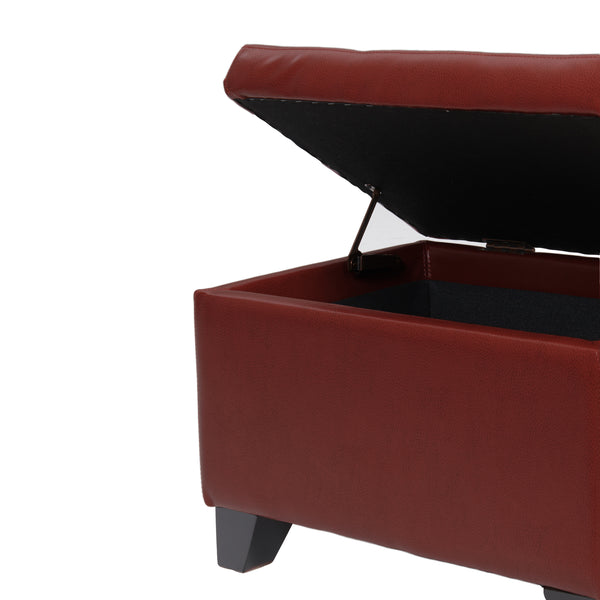 Julian Stylish Rectangular Bonded Leather Storage Ottoman with Biscuit Tufting for Home Organization