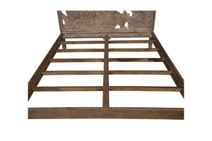 Porter Designs Dahlia Hand Carved Motif Queen Vintage Bed Brown 04-196-15-8436-KIT