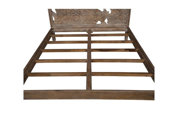 Porter Designs Dahlia Hand Carved Motif Queen Vintage Bed Brown 04-196-15-8436-KIT
