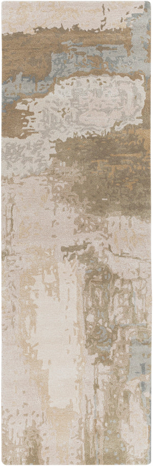 Kavita KVT-2300 Modern Viscose, Wool Rug KVT2300-268 Khaki, Ivory, Medium Gray, Pale Blue, Tan, Light Gray 50% Viscose, 50% Wool 2'6" x 8'
