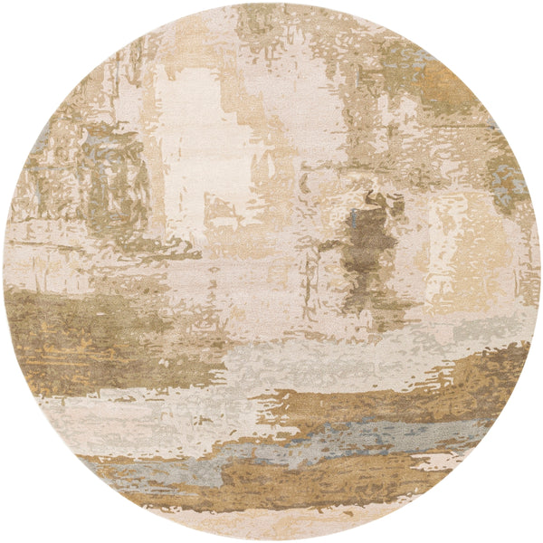 Kavita KVT-2300 Modern Viscose, Wool Rug KVT2300-8RD Khaki, Ivory, Medium Gray, Pale Blue, Tan, Light Gray 50% Viscose, 50% Wool 8' Round
