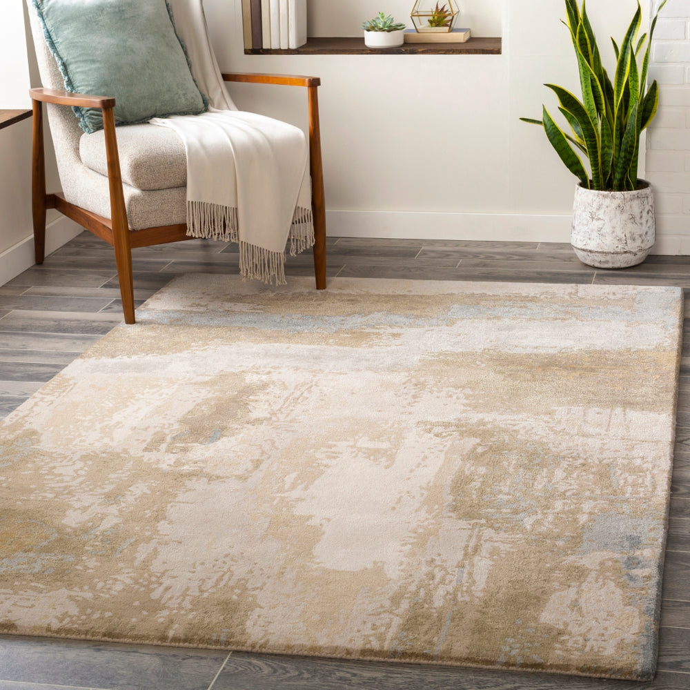 Kavita KVT-2300 Modern Viscose, Wool Rug KVT2300-81012 Khaki, Ivory, Medium Gray, Pale Blue, Tan, Light Gray 50% Viscose, 50% Wool 8'10" x 12'