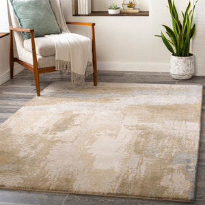 Kavita KVT-2300 Modern Viscose, Wool Rug KVT2300-81012 Khaki, Ivory, Medium Gray, Pale Blue, Tan, Light Gray 50% Viscose, 50% Wool 8'10" x 12'