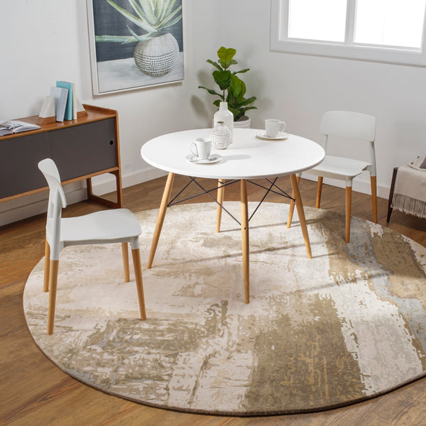 Kavita KVT-2300 Modern Viscose, Wool Rug KVT2300-8RD Khaki, Ivory, Medium Gray, Pale Blue, Tan, Light Gray 50% Viscose, 50% Wool 8' Round