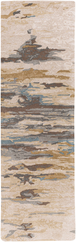 Kavita KVT-2301 Modern Viscose, Wool Rug KVT2301-268 Beige, Medium Gray, Camel, Tan, Dark Brown, Denim 50% Viscose, 50% Wool 2'6" x 8'
