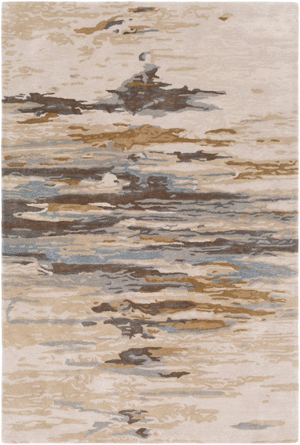 Kavita KVT-2301 Modern Viscose, Wool Rug KVT2301-81012 Beige, Medium Gray, Camel, Tan, Dark Brown, Denim 50% Viscose, 50% Wool 8'10" x 12'