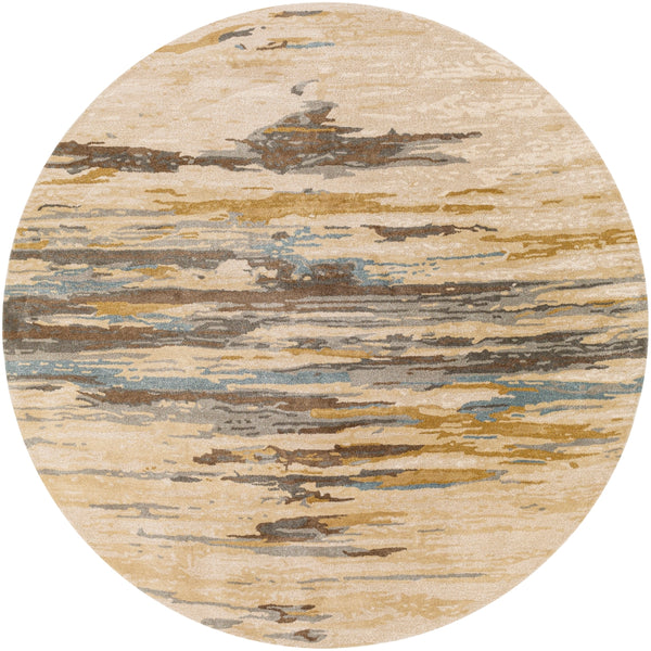 Kavita KVT-2301 Modern Viscose, Wool Rug KVT2301-8RD Beige, Medium Gray, Camel, Tan, Dark Brown, Denim 50% Viscose, 50% Wool 8' Round