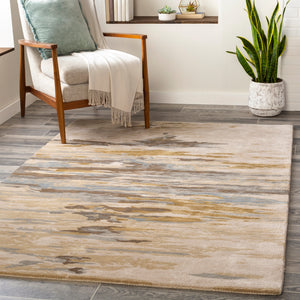 Kavita KVT-2301 Modern Viscose, Wool Rug KVT2301-8RD Beige, Medium Gray, Camel, Tan, Dark Brown, Denim 50% Viscose, 50% Wool 8' Round