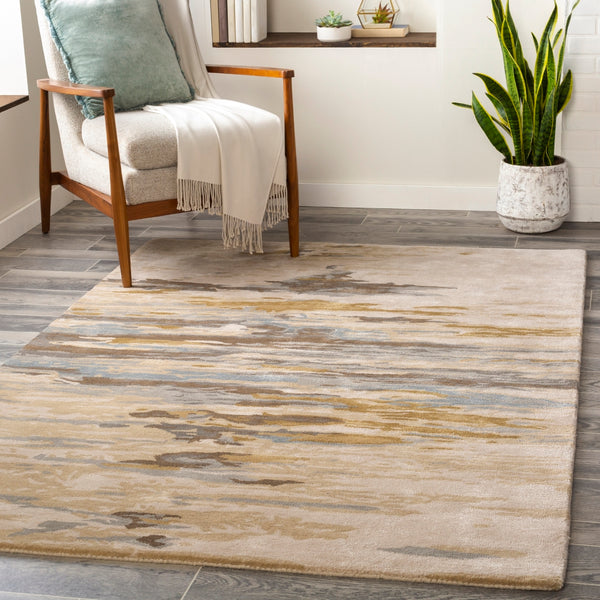 Kavita KVT-2301 Modern Viscose, Wool Rug KVT2301-8RD Beige, Medium Gray, Camel, Tan, Dark Brown, Denim 50% Viscose, 50% Wool 8' Round