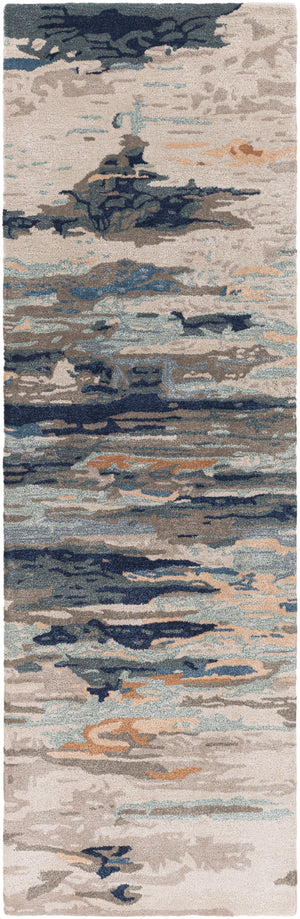 Kavita KVT-2302 Modern Viscose, Wool Rug KVT2302-268 Taupe, Navy, Dark Green, Denim, Dark Brown, Blush, Khaki, Burnt Orange 50% Viscose, 50% Wool 2'6" x 8'