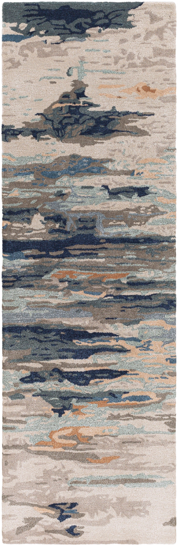 Kavita KVT-2302 Modern Viscose, Wool Rug KVT2302-268 Taupe, Navy, Dark Green, Denim, Dark Brown, Blush, Khaki, Burnt Orange 50% Viscose, 50% Wool 2'6" x 8'