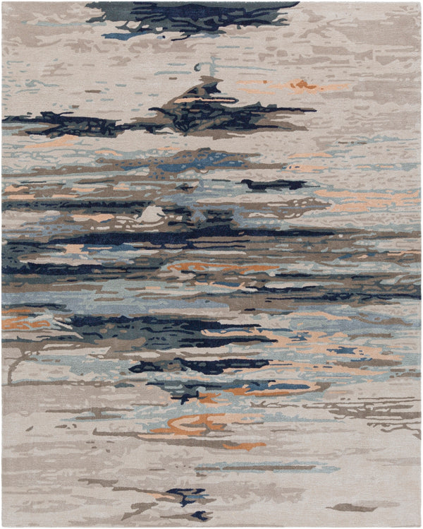 Kavita KVT-2302 Modern Viscose, Wool Rug KVT2302-810 Taupe, Navy, Dark Green, Denim, Dark Brown, Blush, Khaki, Burnt Orange 50% Viscose, 50% Wool 8' x 10'