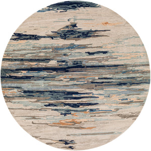 Kavita KVT-2302 Modern Viscose, Wool Rug KVT2302-8RD Taupe, Navy, Dark Green, Denim, Dark Brown, Blush, Khaki, Burnt Orange 50% Viscose, 50% Wool 8' Round
