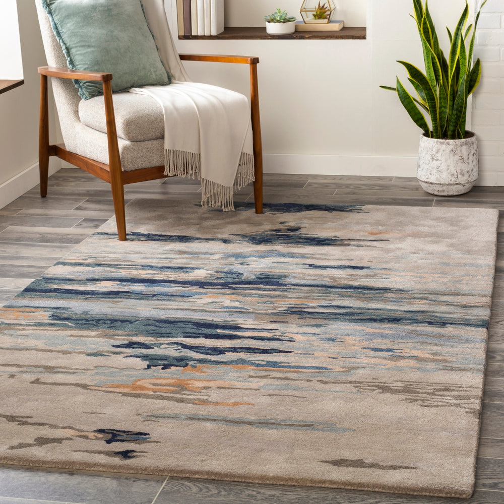 Kavita KVT-2302 Modern Viscose, Wool Rug KVT2302-81012 Taupe, Navy, Dark Green, Denim, Dark Brown, Blush, Khaki, Burnt Orange 50% Viscose, 50% Wool 8'10" x 12'