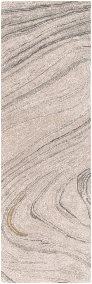 Kavita KVT-2304 Modern Viscose, Wool Rug KVT2304-268 Light Gray, Ivory, Medium Gray, Charcoal, Tan, Camel 50% Viscose, 50% Wool 2'6" x 8'