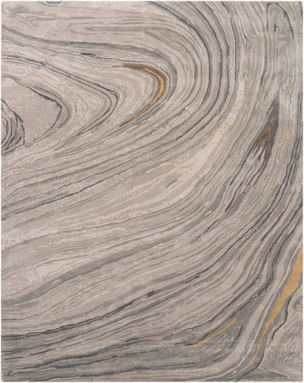 Kavita KVT-2304 Modern Viscose, Wool Rug KVT2304-810 Light Gray, Ivory, Medium Gray, Charcoal, Tan, Camel 50% Viscose, 50% Wool 8' x 10'