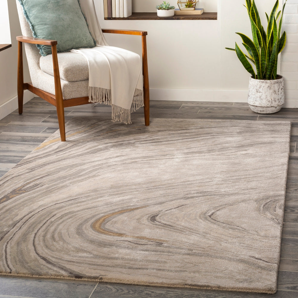 Kavita KVT-2304 Modern Viscose, Wool Rug KVT2304-81012 Light Gray, Ivory, Medium Gray, Charcoal, Tan, Camel 50% Viscose, 50% Wool 8'10" x 12'