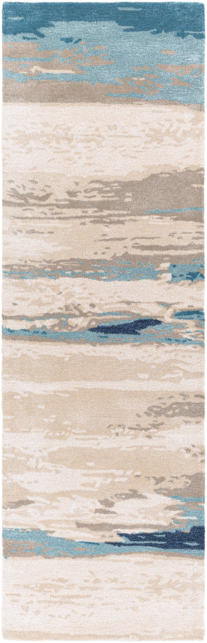 Kavita KVT-2306 Modern Viscose, Wool Rug KVT2306-268 Taupe, Ivory, Medium Gray, Navy, Aqua, Dark Blue 50% Viscose, 50% Wool 2'6" x 8'