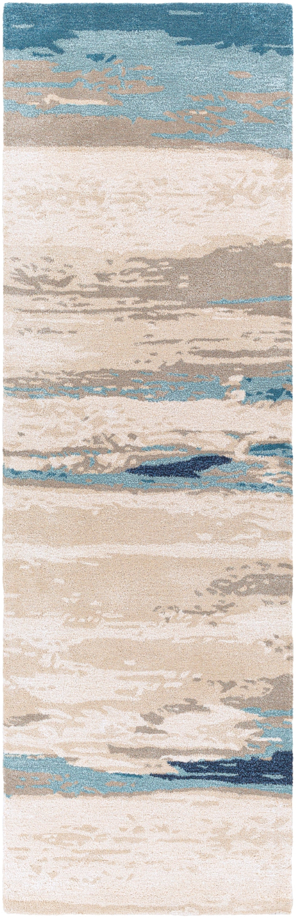 Kavita KVT-2306 Modern Viscose, Wool Rug KVT2306-268 Taupe, Ivory, Medium Gray, Navy, Aqua, Dark Blue 50% Viscose, 50% Wool 2'6" x 8'