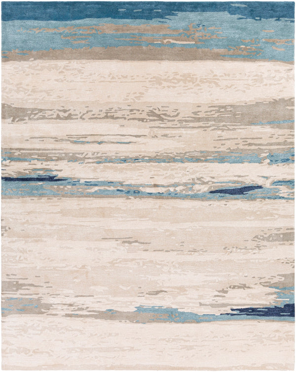 Kavita KVT-2306 Modern Viscose, Wool Rug KVT2306-810 Taupe, Ivory, Medium Gray, Navy, Aqua, Dark Blue 50% Viscose, 50% Wool 8' x 10'
