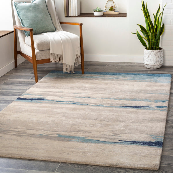 Kavita KVT-2306 Modern Viscose, Wool Rug KVT2306-8RD Taupe, Ivory, Medium Gray, Navy, Aqua, Dark Blue 50% Viscose, 50% Wool 8' Round
