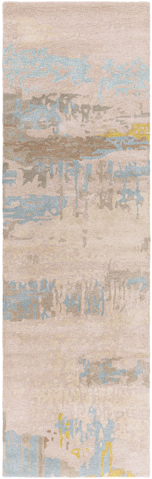 Kavita KVT-2307 Modern Viscose, Wool Rug KVT2307-268 Taupe, Khaki, Medium Gray, Dark Brown, Lime, Beige, Aqua 50% Viscose, 50% Wool 2'6" x 8'