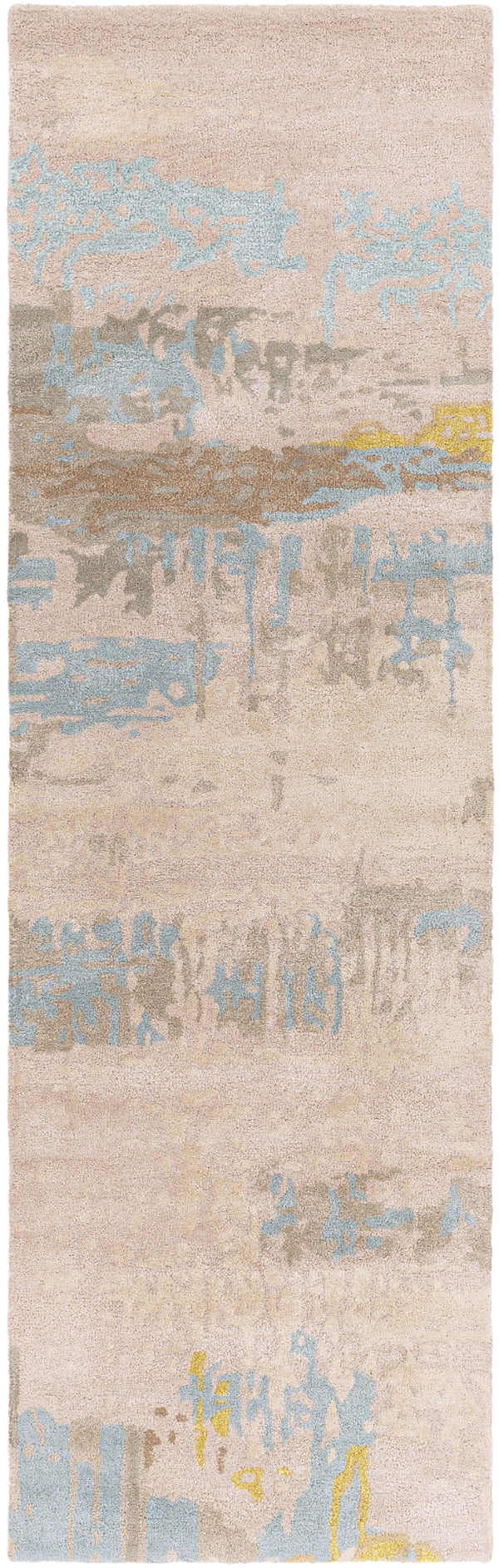 Kavita KVT-2307 Modern Viscose, Wool Rug KVT2307-268 Taupe, Khaki, Medium Gray, Dark Brown, Lime, Beige, Aqua 50% Viscose, 50% Wool 2'6" x 8'