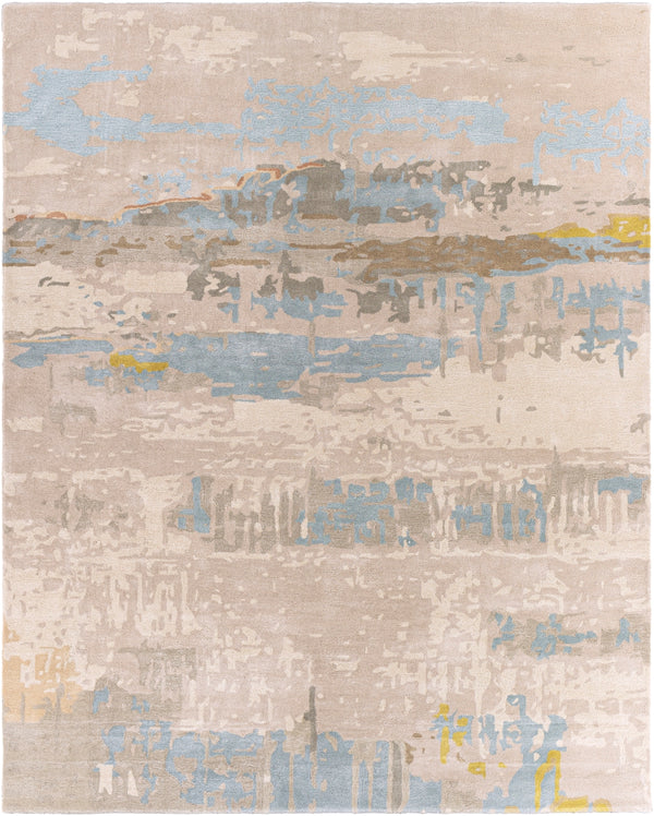 Kavita KVT-2307 Modern Viscose, Wool Rug KVT2307-810 Taupe, Khaki, Medium Gray, Dark Brown, Lime, Beige, Aqua 50% Viscose, 50% Wool 8' x 10'
