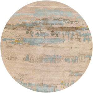 Kavita KVT-2307 Modern Viscose, Wool Rug KVT2307-8RD Taupe, Khaki, Medium Gray, Dark Brown, Lime, Beige, Aqua 50% Viscose, 50% Wool 8' Round