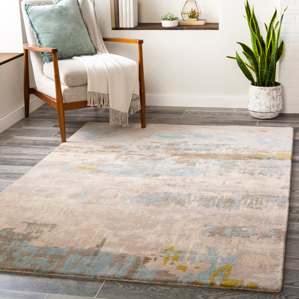 Kavita KVT-2307 Modern Viscose, Wool Rug KVT2307-81012 Taupe, Khaki, Medium Gray, Dark Brown, Lime, Beige, Aqua 50% Viscose, 50% Wool 8'10" x 12'