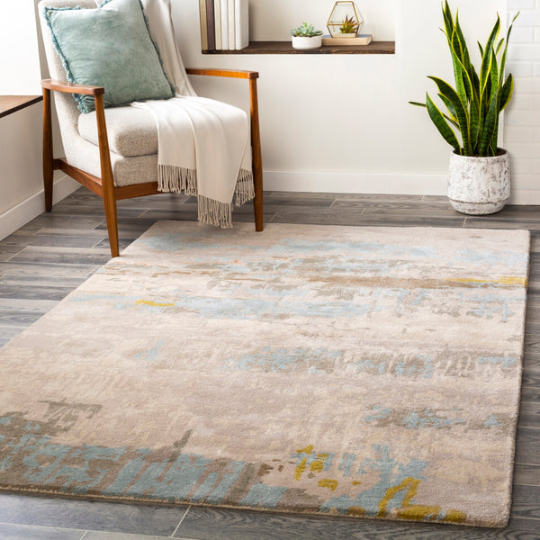 Kavita KVT-2307 Modern Viscose, Wool Rug KVT2307-8RD Taupe, Khaki, Medium Gray, Dark Brown, Lime, Beige, Aqua 50% Viscose, 50% Wool 8' Round