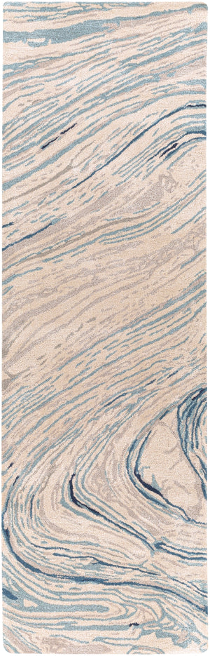Kavita KVT-2308 Modern Viscose, Wool Rug KVT2308-268 Taupe, Ivory, Medium Gray, Navy, Aqua, Dark Blue 50% Viscose, 50% Wool 2'6" x 8'