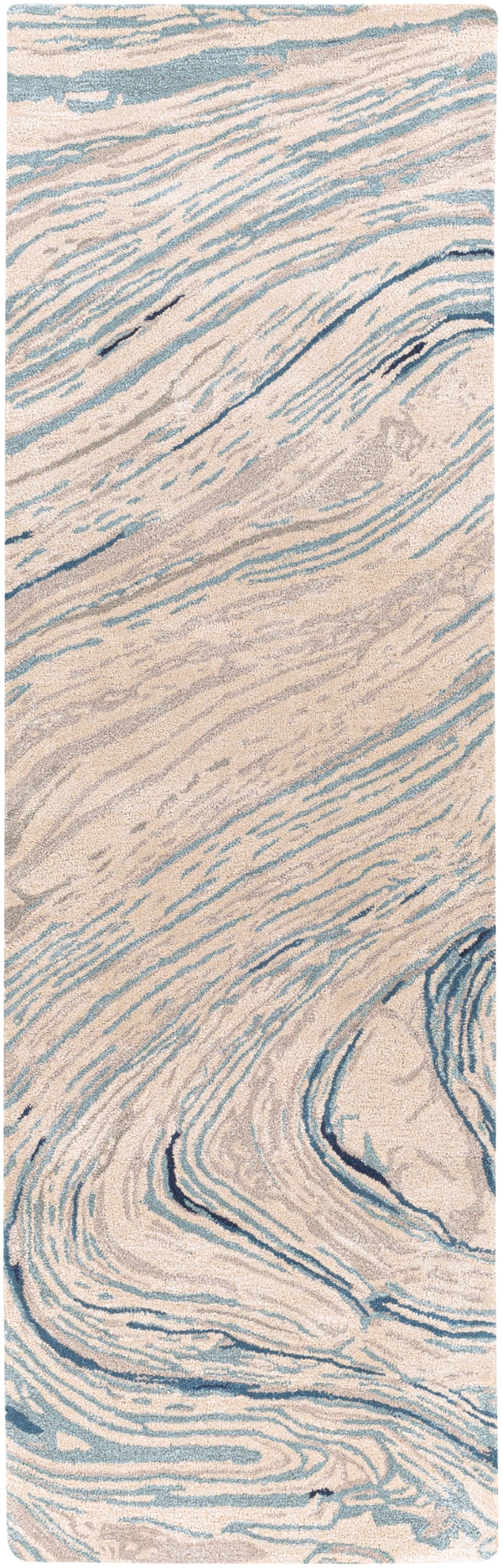 Kavita KVT-2308 Modern Viscose, Wool Rug KVT2308-268 Taupe, Ivory, Medium Gray, Navy, Aqua, Dark Blue 50% Viscose, 50% Wool 2'6" x 8'
