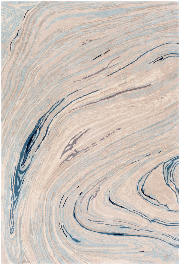 Kavita KVT-2308 Modern Viscose, Wool Rug KVT2308-81012 Taupe, Ivory, Medium Gray, Navy, Aqua, Dark Blue 50% Viscose, 50% Wool 8'10" x 12'