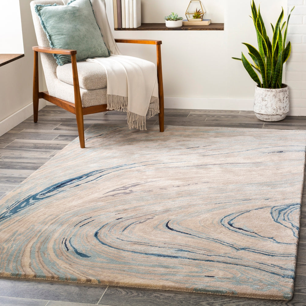 Kavita KVT-2308 Modern Viscose, Wool Rug KVT2308-81012 Taupe, Ivory, Medium Gray, Navy, Aqua, Dark Blue 50% Viscose, 50% Wool 8'10" x 12'