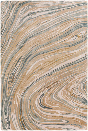 Kavita KVT-2309 Modern Viscose, Wool Rug KVT2309-8RD Camel, Beige, Cream, Teal, Sage 50% Viscose, 50% Wool 8' Round