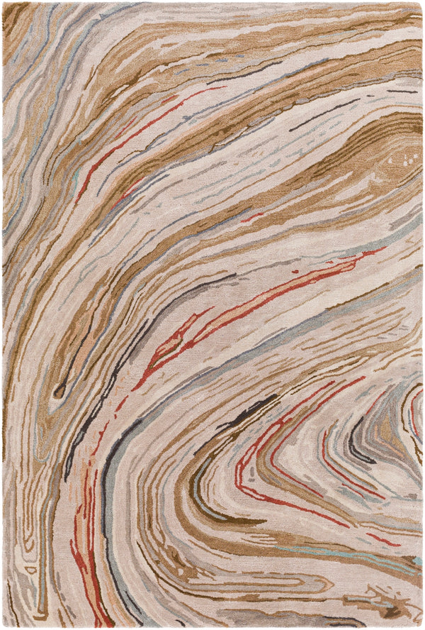 Kavita KVT-2310 Modern Viscose, Wool Rug KVT2310-8RD Dark Brown, Camel, Medium Gray, Light Gray, Brick, Denim, Charcoal, Beige 50% Viscose, 50% Wool 8' Round