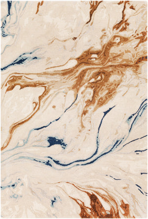 Kavita KVT-2312 Modern Viscose, Wool Rug KVT2312-8RD Dark Brown, Camel, Tan, Navy, Denim, Beige, Cream 50% Viscose, 50% Wool 8' Round