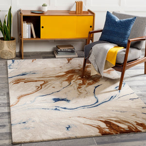 Kavita KVT-2312 Modern Viscose, Wool Rug KVT2312-8RD Dark Brown, Camel, Tan, Navy, Denim, Beige, Cream 50% Viscose, 50% Wool 8' Round