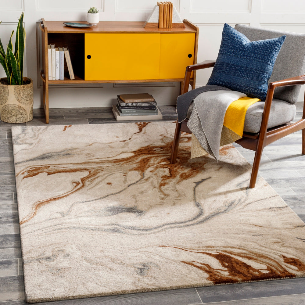 Kavita KVT-2313 Modern Viscose, Wool Rug KVT2313-8RD Dark Brown, Tan, Camel, Medium Gray, Taupe, Light Gray, Charcoal, Beige 50% Viscose, 50% Wool 8' Round