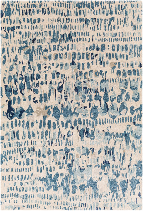 Kavita KVT-2316 Modern Viscose, Wool Rug KVT2316-8RD Navy, Denim, Medium Gray, Light Gray, Beige 50% Viscose, 50% Wool 8' Round
