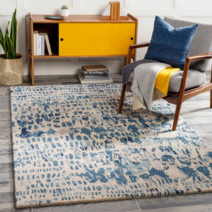 Kavita KVT-2316 Modern Viscose, Wool Rug KVT2316-8RD Navy, Denim, Medium Gray, Light Gray, Beige 50% Viscose, 50% Wool 8' Round