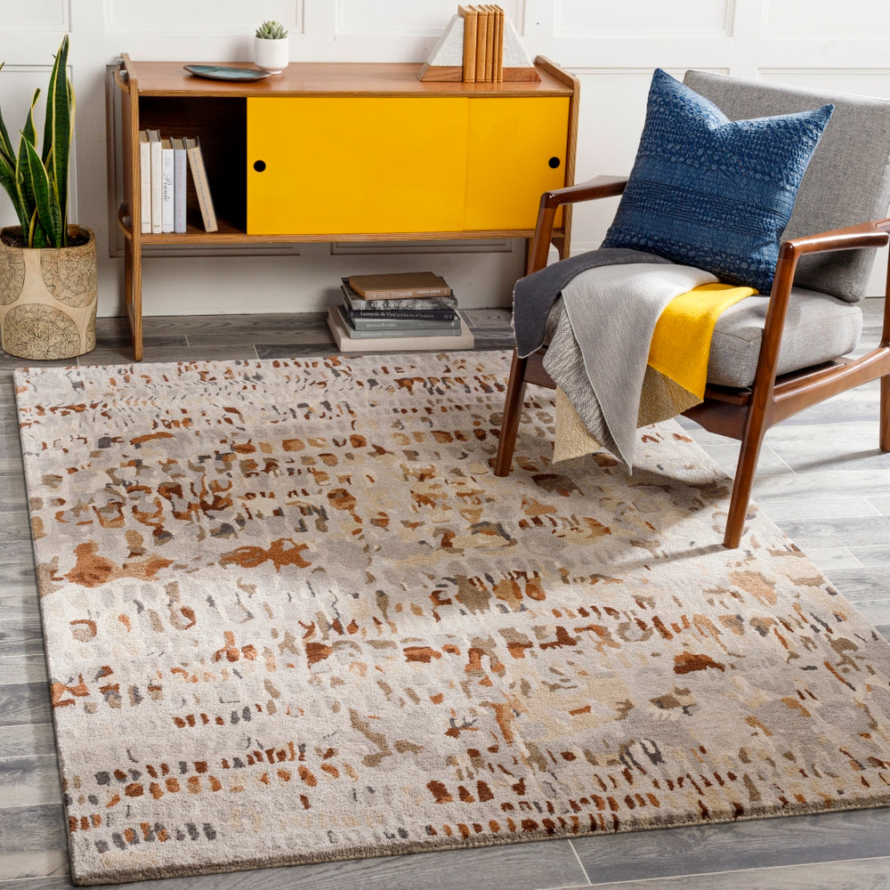 Kavita KVT-2318 Modern Viscose, Wool Rug KVT2318-8RD Dark Brown, Tan, Camel, Medium Gray, Taupe, Light Gray, Charcoal, Beige 50% Viscose, 50% Wool 8' Round