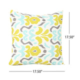 Yellow Flower Outdoor Cushions, 17.75" Square, Abstract Floral Pattern, Cream, Yellow, Light Blue, Gray Noble House