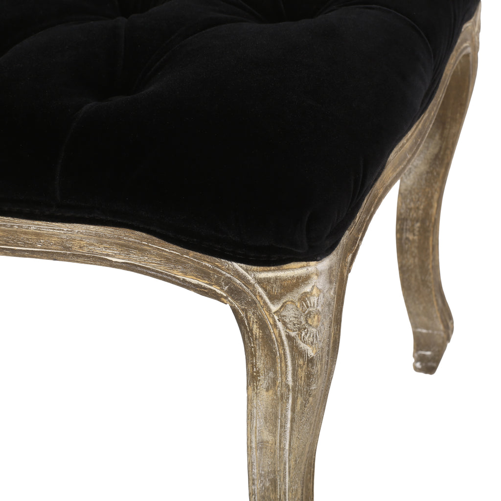 Tassia Traditional Button Tufted Velvet Bench, Natural and Black Noble House