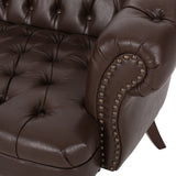 Mooney Chesterfield Leather Tufted Loveseat with Nailhead Trim, Dark Brown and Espresso Noble House