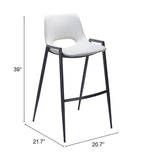 Zuo Modern Desi 100% Polyurethane, Plywood, Steel Modern Commercial Grade Barstool Set - Set of 2 White, Black 100% Polyurethane, Plywood, Steel