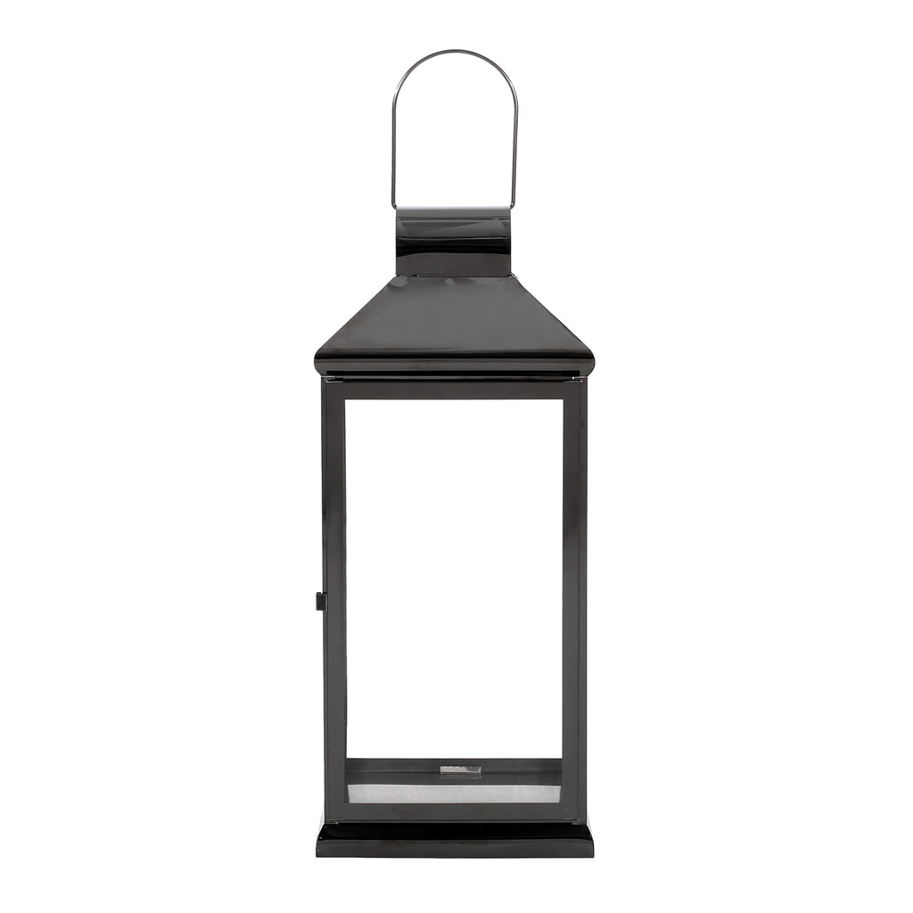 Wendell Outdoor 22" Modern Stainless Steel Lantern, Black Noble House