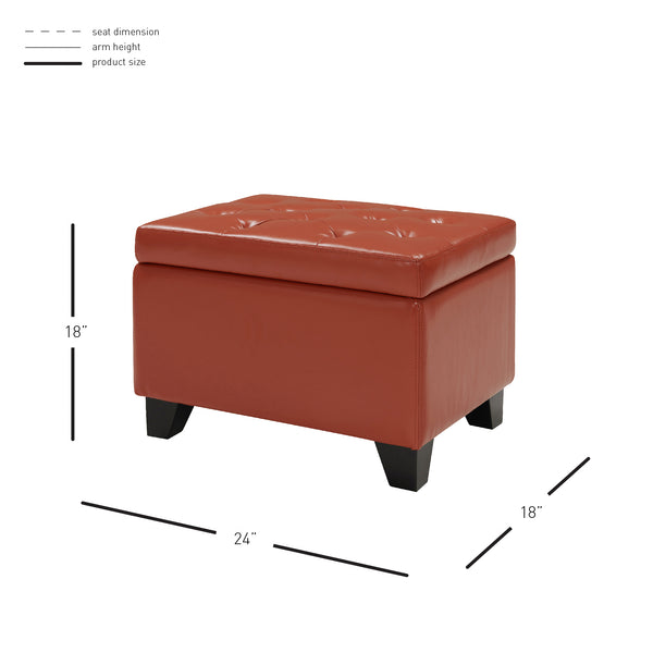 Julian Stylish Rectangular Bonded Leather Storage Ottoman with Biscuit Tufting for Home Organization